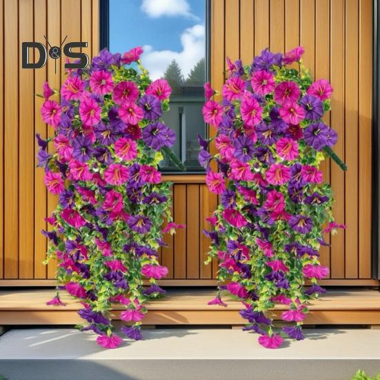 3Pcs Hanging Artificial Morning Glory UV Resistant Realistic Fake Silk Flower Wedding Party Indoor Outdoor Garden Wall Hanging Faux Flower Decoration