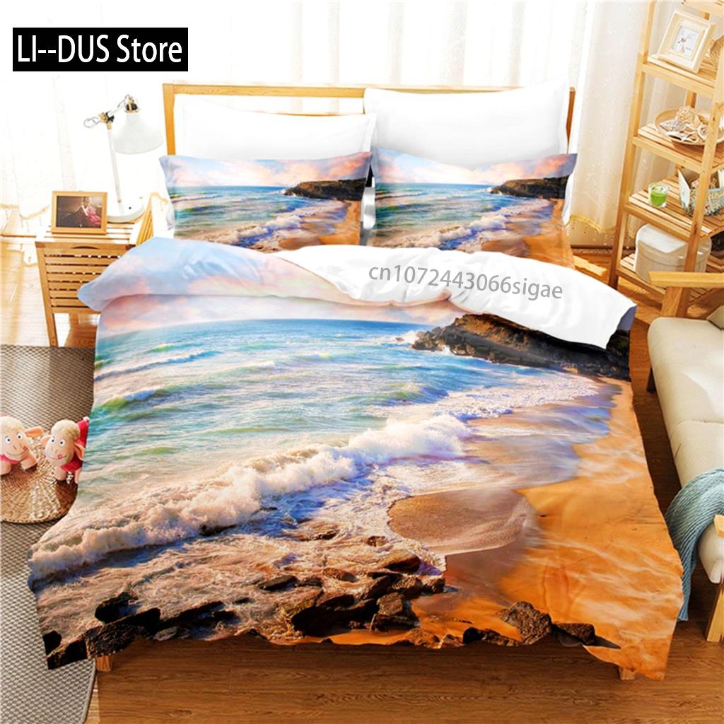 Comforter Beautiful Seaside Bedding Set 3D Bedding Digital Printing Queen Size Bedding Set Fashion Design