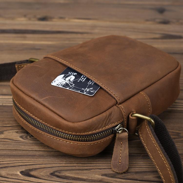 New Men's Shoulder Bag Leather Men's Bag Messenger Small Backpack Mini First Layer Cowhide Tide Brand Small Bag Men's Soft Bag