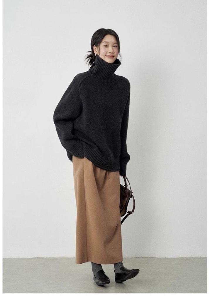 Women's High Neck Merino Wool Sweater - 2025 Autumn/Winter Korean Style Knit