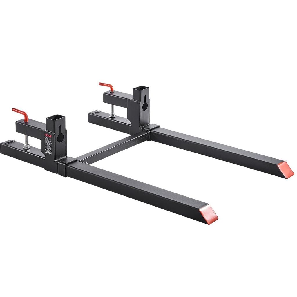 Pallet Forks, 907 Kg Clamp On Pallet Forks, 109 Cm Total Length Heavy-Duty Tractor Fork with Adjustable Stabilizer Bar for Tractor Attachments, Loader