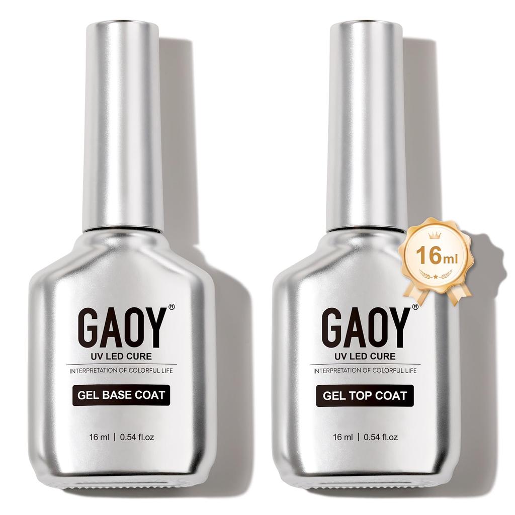 GAOY Gel Nail Top Coat and Base Large Capacity 16ml Compatible Coat, (2-Pack), No-Wipe, UV/LED