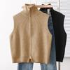 Women's Spring/Fall Turn-Down Collar Korean-Style Stand-Up Collar Double-Zip Knit Vest—Loose-Fitting, Casual, Layering Sweater