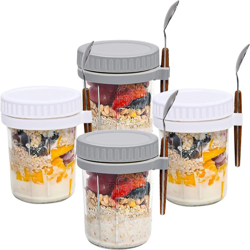 1/2Pcs350ml Overnight Oat Cup Glass With Lid And Spoon Seal Food Breakfast Cup Portable Cereal Milk Salad Yogurt CupKitchen Item