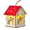Wooden Christmas Decor with LED Light 3D Carved Hanging Wood Star/Village House/Bell/Gift Box Ornament for Xmas Tree Decor