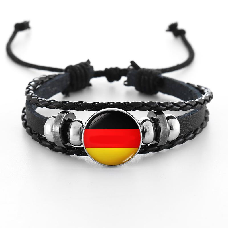 European Cup National Flag Woven Leather Bracelet - Handmade Punk Style