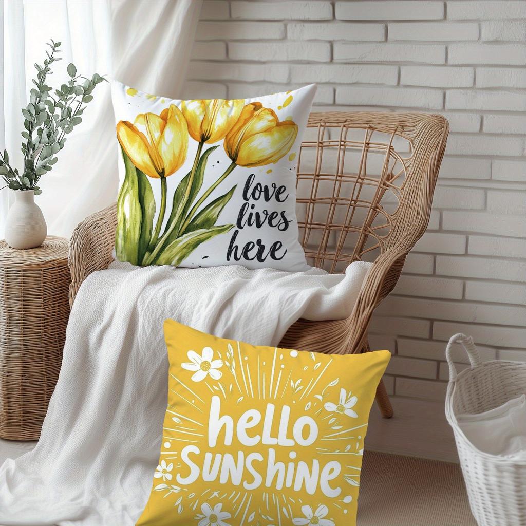 Yellow Tulip Energetic PillowcasesBedroom Living Room Sofa Home Decor Polyester Cushion Cover with Zipper