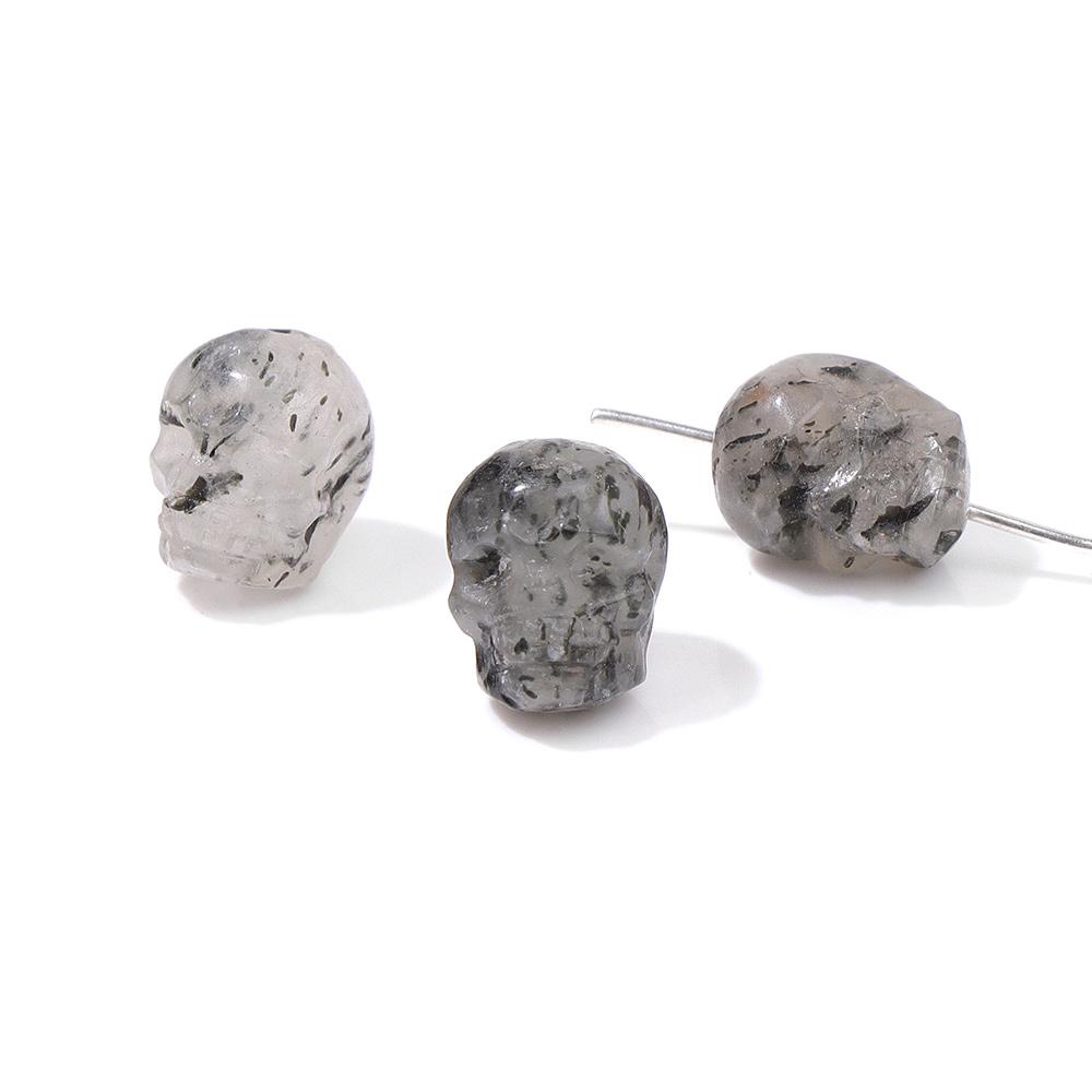 Mini Skull Head Statue Natural Stone Spacer Beads Charm Healing Crystals Reiki Carved Witchcraft Figurine Mineral Accessory Gift