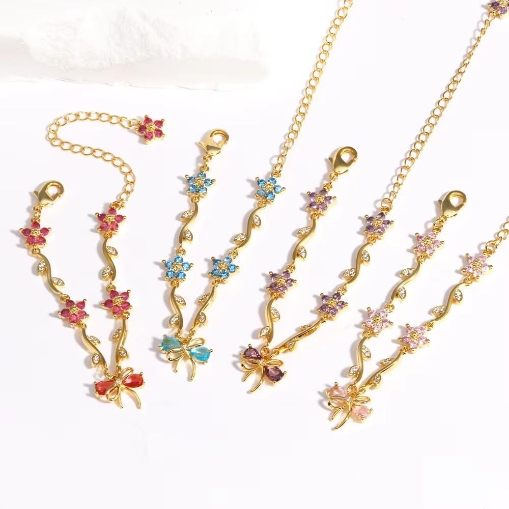 Elegant Y2K Flowers Bracelet Butterfly Bow Crystal Chain Bracelet Multicolor Adjustable Women's Bracelet Jewelry Gift