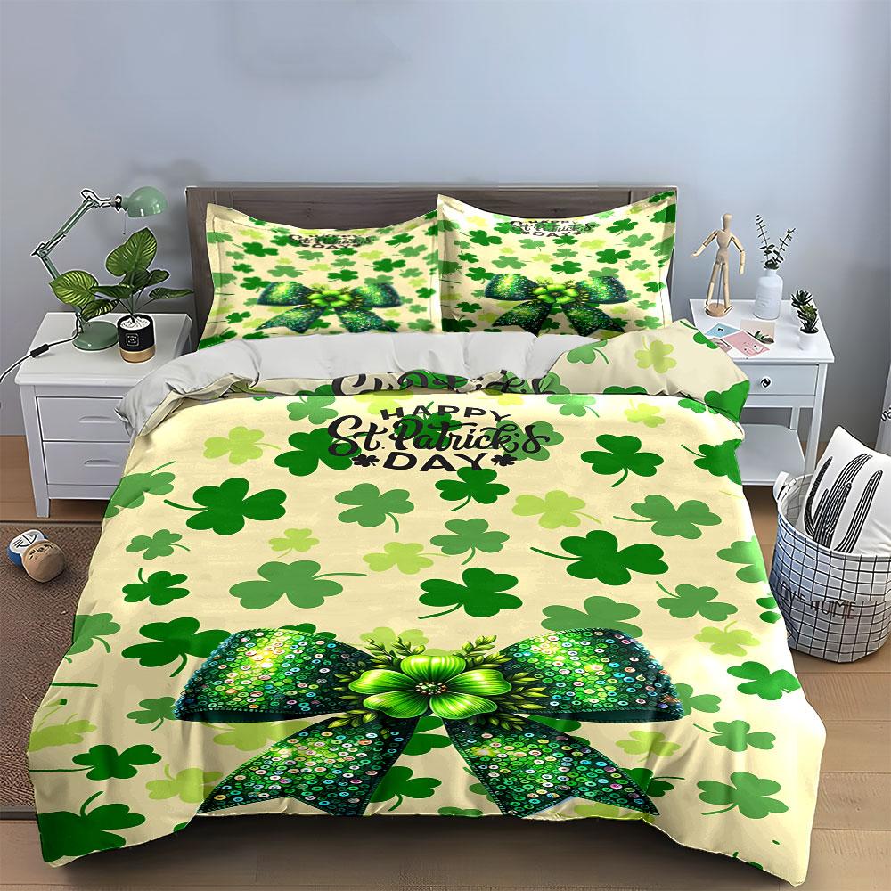 Green Shamrocks and Bow. Bedding Sets Duvet Cover Sets Duvet Covers Pillowcases(1 * Duvet Cover 2 * Pillowcases Without Duvet Insert)