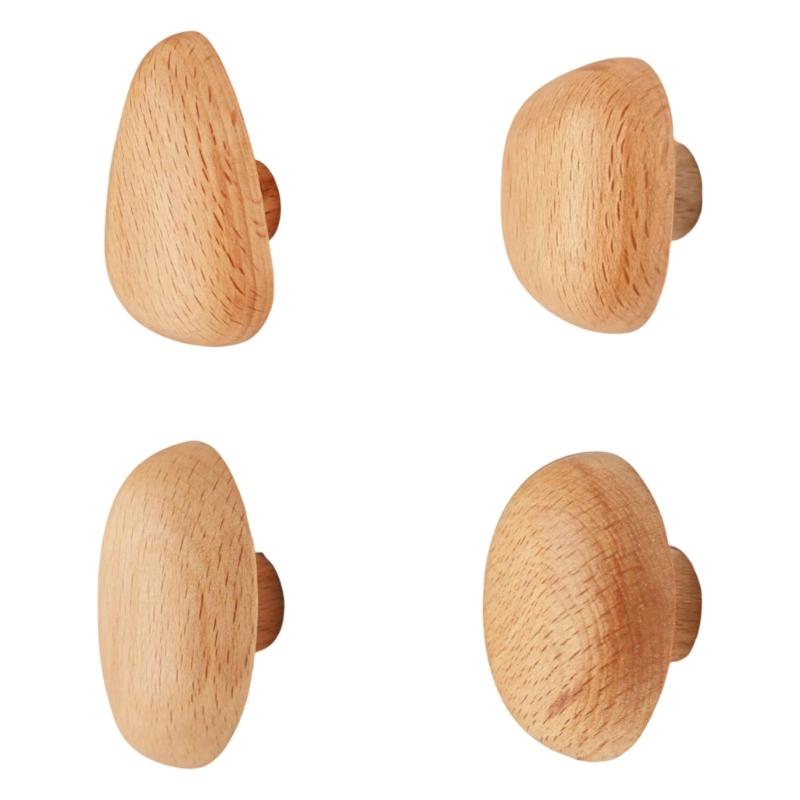 4PCS Simple Styles Wall Mount Hooks Solid & Beech Wood Multipurpose Hooks Upgrades for Hanging Clothes & Accessories