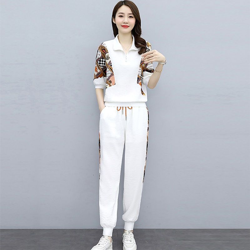 Elegant Slim Fit Summer Outfit Ice Silk Sportswear Set Casual Two Piece for Women