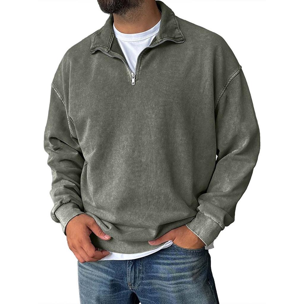 Men's Pullover Mock Neck Cotton Sweatshirt  Solid Long Sleeve Top For Fall Winter