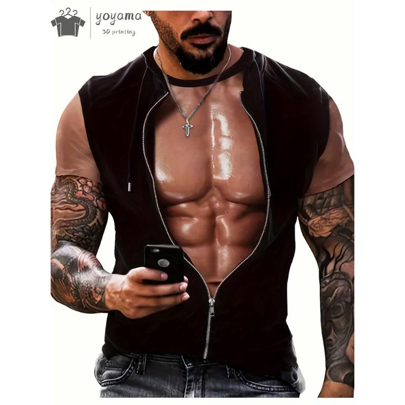 Funny Fake Muscle 3D Print Sports Quick Dry Breathable Men T-shirt Outdoor Street Casual Fashion Cosplay Party Short Sleeve Top