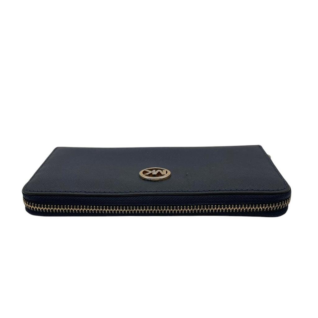 Used Michael Kors Purse / Zip Around Zip Around long walletPurse Navy/gold leather Women