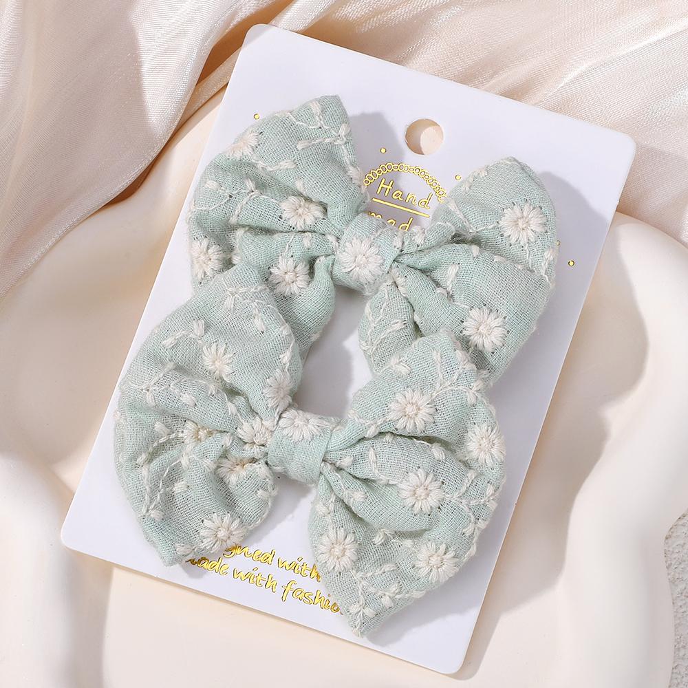 2Pcs/set Bows for Girls Hair Pins Embroidery Printing Hair Clips Solid Color Bowknot Handmade Barrettes Kids Hair Accessories