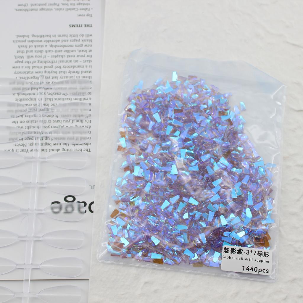 1440 Pieces Phantom Purple Irregular Flat Bottom Rhinestones Aurora Nail Art Accessories Mixed Glass Stickers Decals