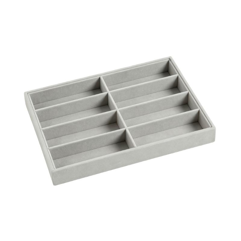 Open Glasses Storage Tray with 8 Separate Compartments, Single-Level Fabric-Covered Layout for Visible Eyewear Storage