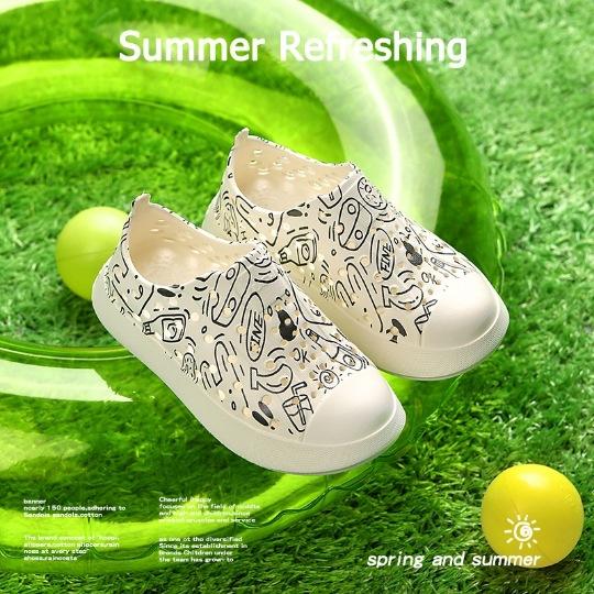New children's hole shoes are light, breathable and quick-drying beach shoes, printed cartoon thick-soled waterproof hollow men's and women's sandals