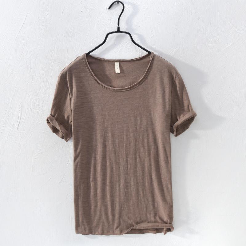 Men's O-Neck Casual Retro Raw Edge T-Shirt  Cotton Lightweight Breathable Slim-fit Monochromatic Basic Top