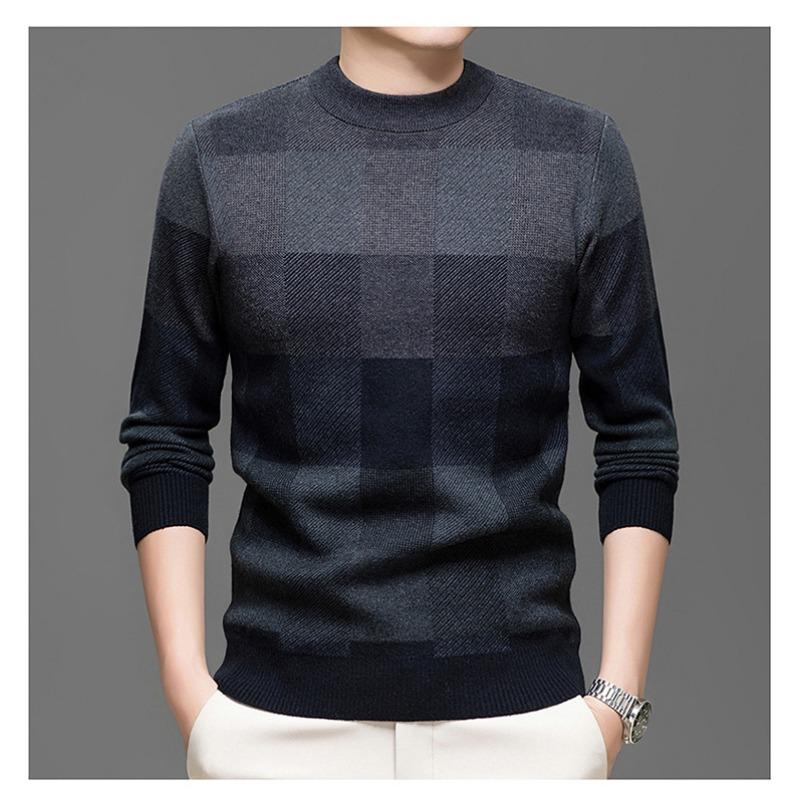 Men Crew Neck Jacquard Pullover Knitted Sweater Casual Bottoming Top For Middle Aged
