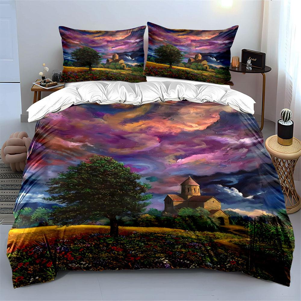 Colorful Landscape with Trees. Bedding Sets Duvet Cover Sets Duvet Covers Pillowcases(1 * Duvet Cover 2 * Pillowcases, Without Duvet Insert)
