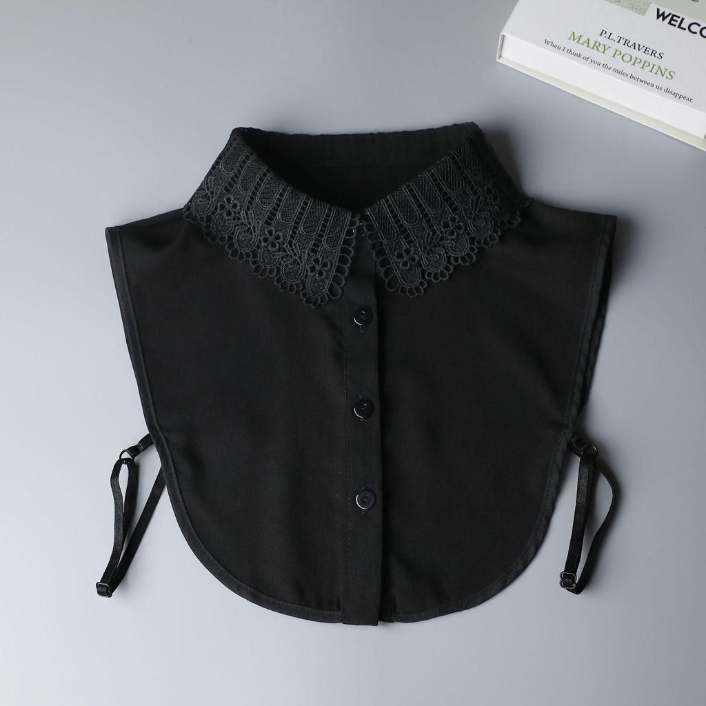 New Fall/Winter Crochet Lace Chiffon Shirt Dickey with Turn-Down Collar