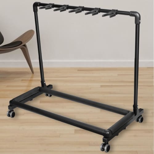 Universal Movable Black Guitar Stand with Wheels, Metal Multi-Guitar Display Rack for Band, Stage, Bass, Acoustic, and Electric Guitars (FL-11W)