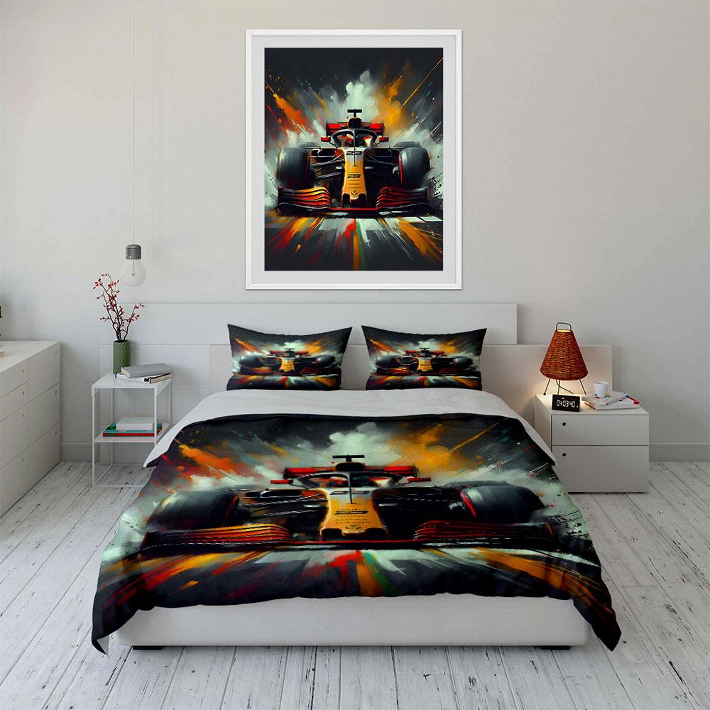 High-Speed Race Car Artwork Print Soft Comfortable Duvet Cover Bedding Set Included 1*Duvet Cover  2*Pillowcases Luxury Gif