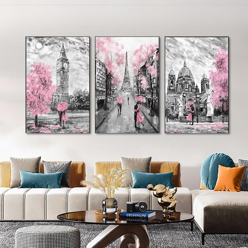 Modern Tower Building Red Buss Lover Canvas Painting Poster City Wall Art Print Decorative Picture Modern Living Room Home Decor Unframed