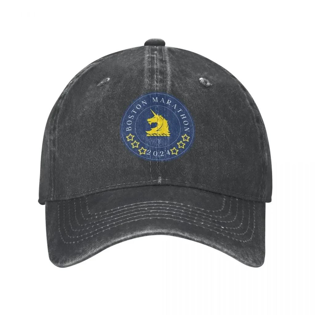 Vintage 2024 Boston Marathon Baseball Cap Men Women Distressed Washed Snapback Cap Outdoor All Seasons Unstructured Soft Cap
