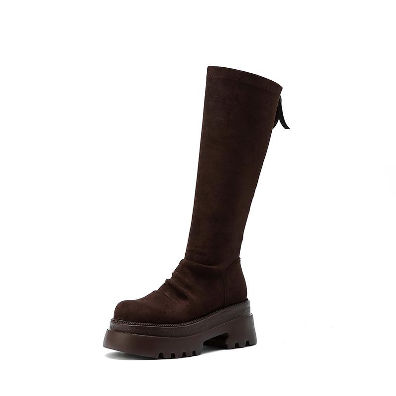 Botas Retro de Ante para Mujer por Encima de la Rodilla con Caña Alta Elástica y Aumento de Altura Interior