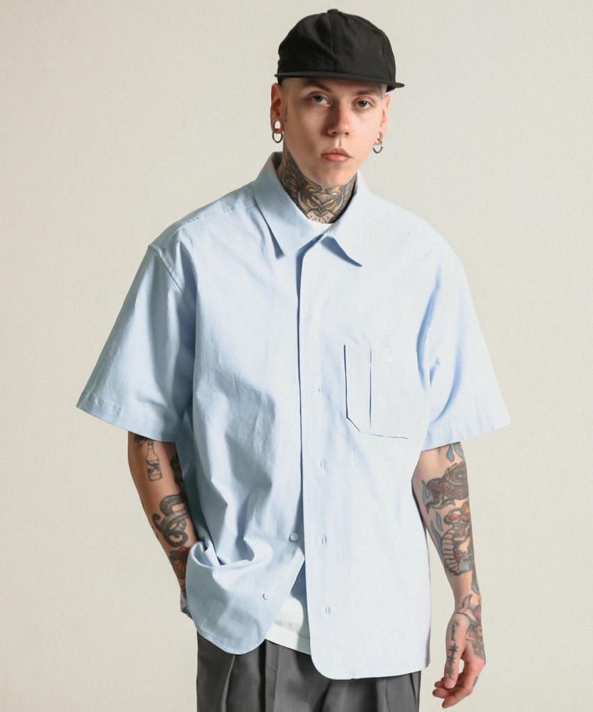 STAGE NAME Rd City Boy Washed Cotton Oversized Short Sleeve Shirt_Pale Blue