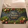 Tappetino da porta in flanella Buon Natale, Tappeto con design ad albero e palline festive, Antiscivolo, Spugna spessa per Decorazione di Camera da letto, Cucina, Bagno