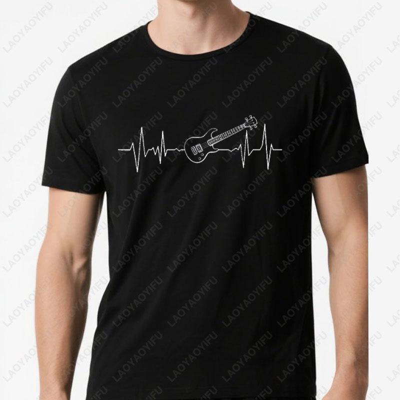 Gitara basowa Bicie serca Basista Muzyk Muzyka Koszulka Prosta Codzienna Pasująca do wszystkiego Unisex Koszulki Modalowe Mężczyźni Kobiety Zabawne Urocze Letnie Topki
