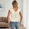 European & American Style Ribbed Slim-Fit Backless V-Neck Bow Short-Sleeved Summer Knit T-Shirt for Women
