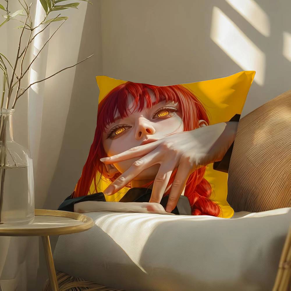 

Anime Chainsaw Man Makima-Cartoon Pillow Case Silky elegant Comfort Sofa Bed Invisible zipper Beach pillowcase 12x12Inch