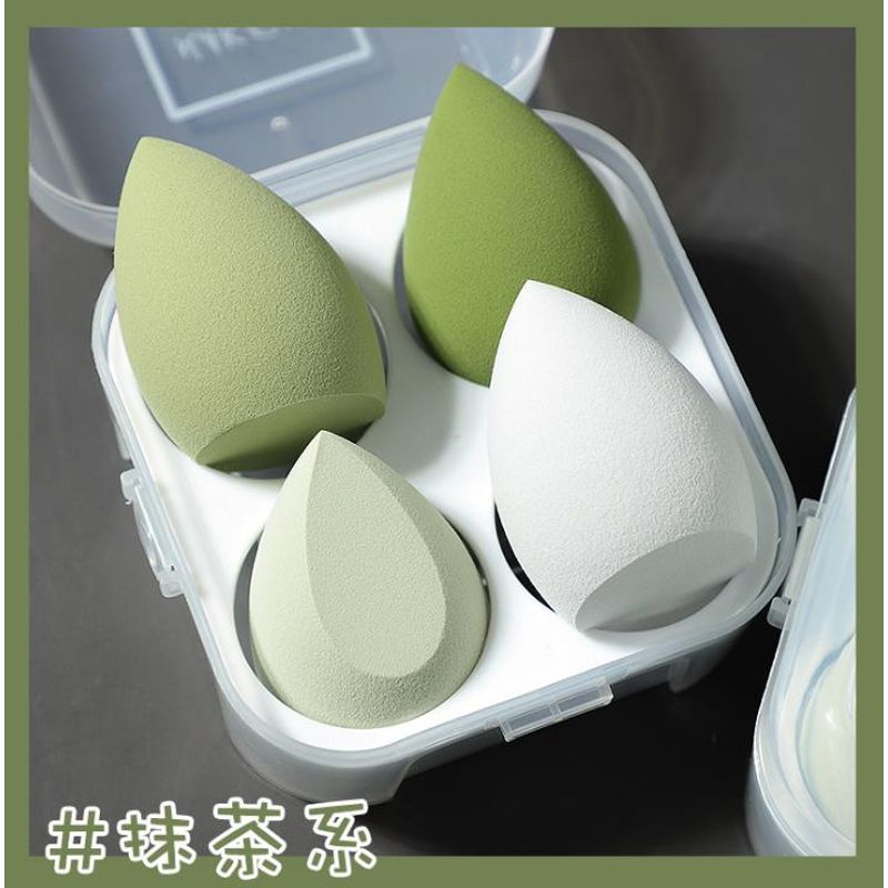 

4 шт. | Косметическое яйцо Супермягкий Не размазывающийся Спонж-пуховка для макияжа для нанесения жидкой основы Влажный и сухой [2 boxes] Matcha is a 4-Pack + storage box