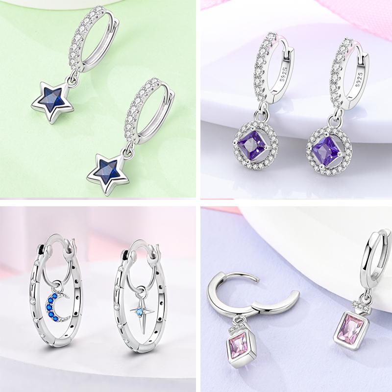 New Women Earrings Original 925 Silver Hoop Earrings Engagement Wedding Birthday Drop Earring Women Jewelry Gifts