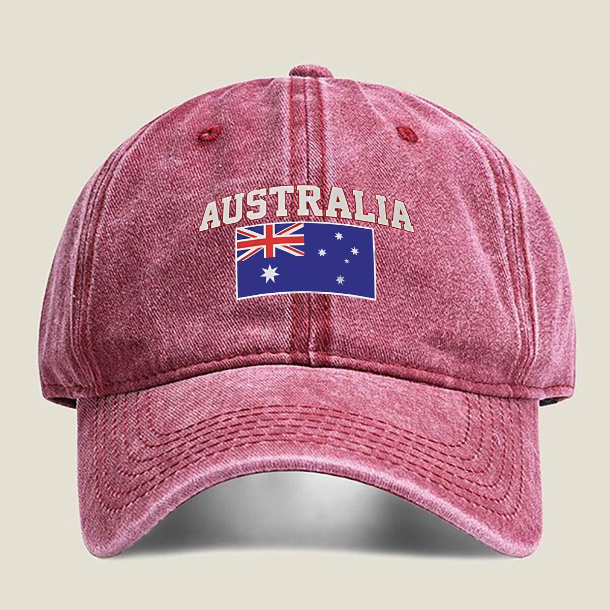 Australia Flag and Text Washed Baseball Cap One Size