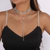 Gold Back Chain Metal Rhinestone Necklace Retro Multi-Layer Necklace  Wedding