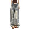 Hellfarbige zerrissene Jeans Damen Übergröße Birnenform Gerades Bein Locker High Waist Design Hose