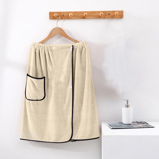 Men Bath Towel with Pocket Coral Fleece Quick Absorbent Adjustable Waist Button
