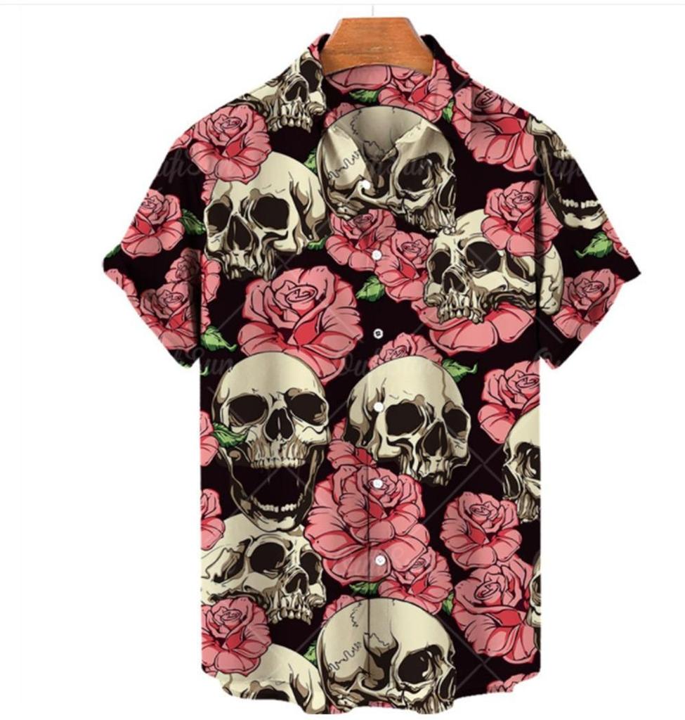 Camicia da uomo alla moda Top Nuova Multicolore Personalizzata Stampa Teschio 3D Manica Corta
