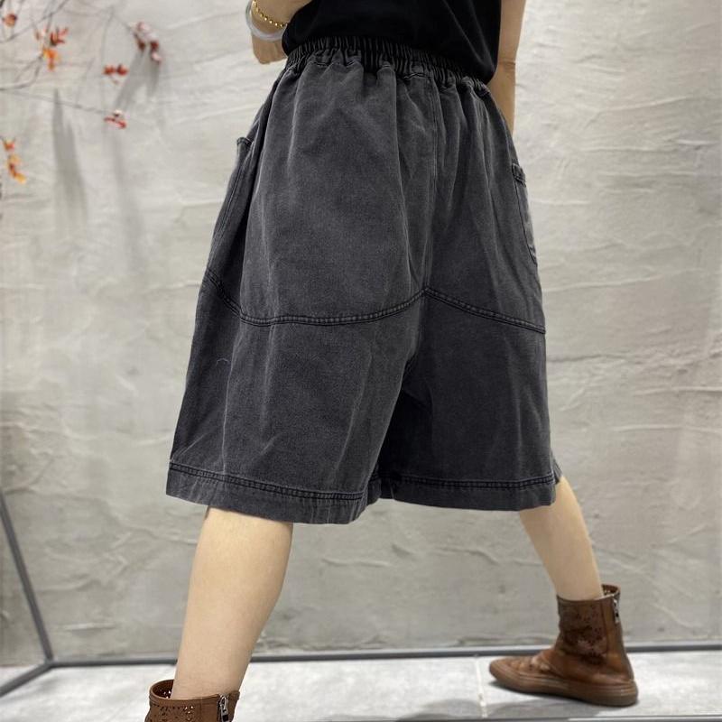 Black Washed Denim Wide Leg Pants for Women Loose Casual Denim Shorts Female Fashion The Five Part Pants Are Short Pants Women Summer