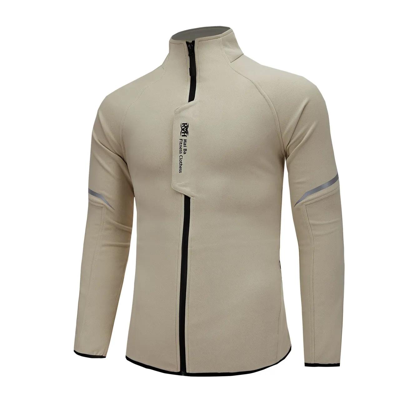 

Autumn Winter Full Zipper Outdoor Slim Stand Collar Plus Velvet Training Fitness Sports Ç Jacket Base Top Men L белый