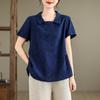 Summer Loose Hemp Collar Short Sleeved Shirt Women's Shirt