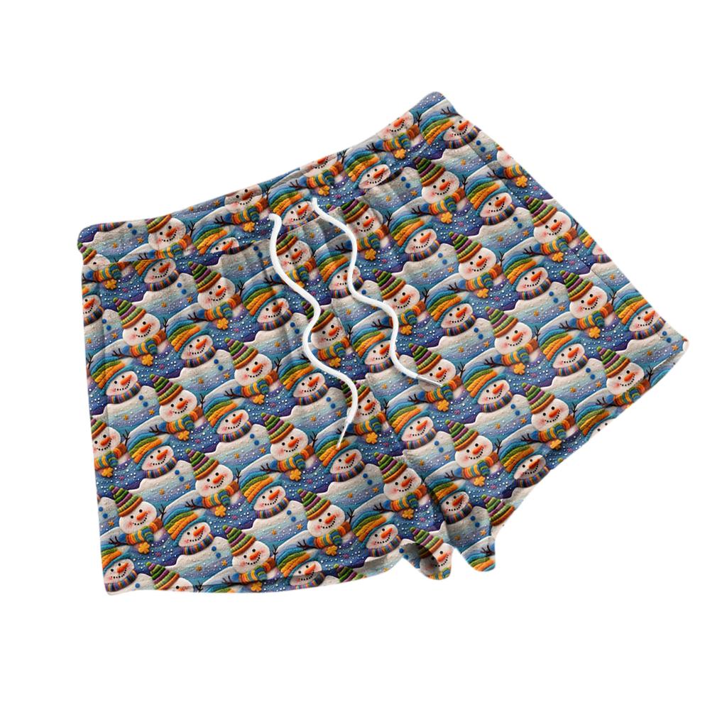 Damen Modische Locker Geschnittene Pyjamashorts Mit Fleece Weihnachtsprint Freizeithose