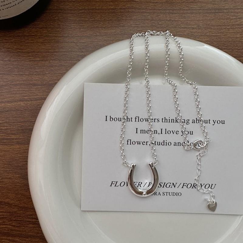 S925 Sterling Silver Niche Design U-Shaped Necklace Korean Style Personalized Simple Basic Horseshoe Collarbone Chain