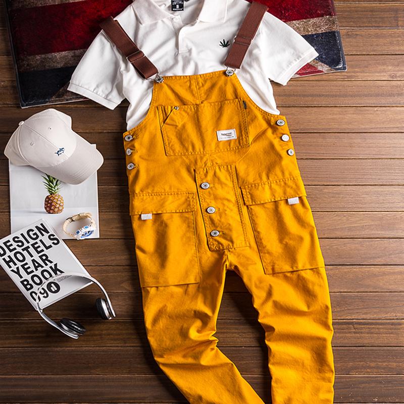 Tuta da uomo Salopette Pantaloni da jogging tinta unita Tasche Streetwear Cotone largo Spalline Bretelle Tuta da lavoro cargo da uomo Rompers